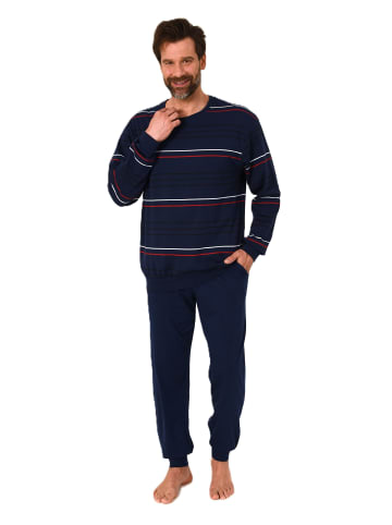 NORMANN Schlafanzug lang Pyjama Bündchen Kuschel interlock - 86882 in marine