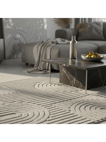 KADIMA DESIGN Teppich 3D Waschbar Skandinavischer Boho RIGI Strapazierfähig in Silber