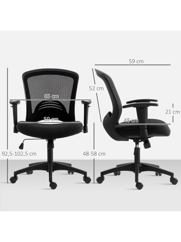 HOMCOM Bürostuhl in Schwarz 65L x 59B x 102,5H cm