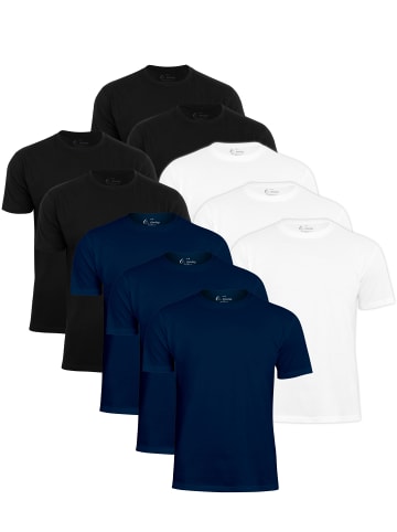 Cotton Prime® 10er Pack T-Shirt O-Neck - Tee in Mix (4x Schwarz, 3x Weiss, 3x Dunkelblau)