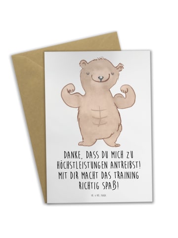 Mr. & Mrs. Panda Klappkarte Motivierender Fitness-Trainer mit Sp... in Weiß