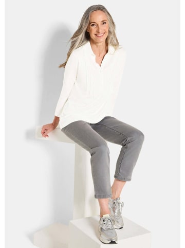 GOLDNER Kurzgröße:  Halbarm Blusenshirt mit Hemdkragen in cremeweiß