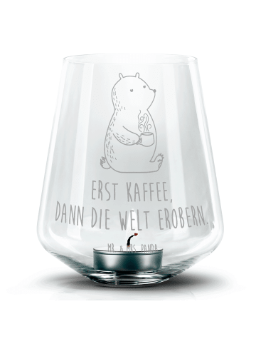 Mr. & Mrs. Panda Windlicht Glas Bär Kaffee mit Spruch in Transparent