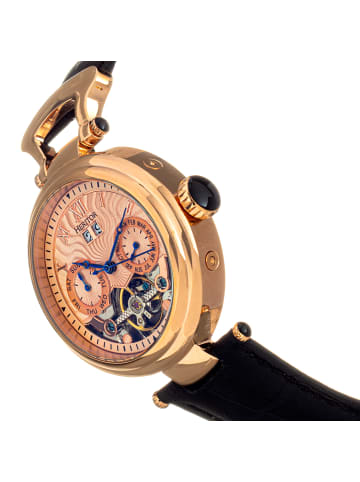 Heritor Ganzi Halbskelettierte Lederarmbanduhr in Rose Gold