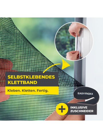 EASYmaxx Moskitonetz Fenster 4er-Set 150x180cm schwarz mit Klettverschluss Transparent