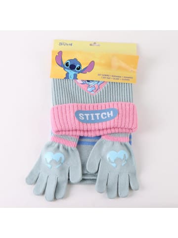 Disney Disney Stitch Kinder 3 Teilig Mütze & Schal & Handschuhe Set in Grau