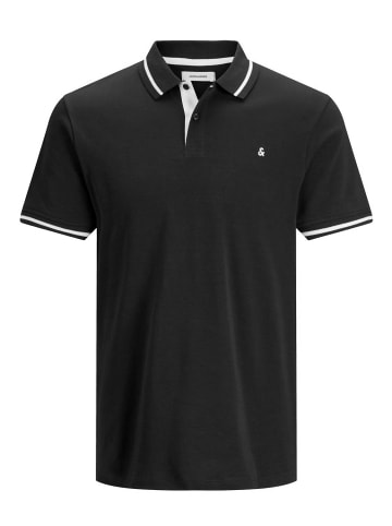 Jack & Jones Polo Shirt JJEJERSEY Sommer Hemd Kragen Jersey Cotton in Schwarz