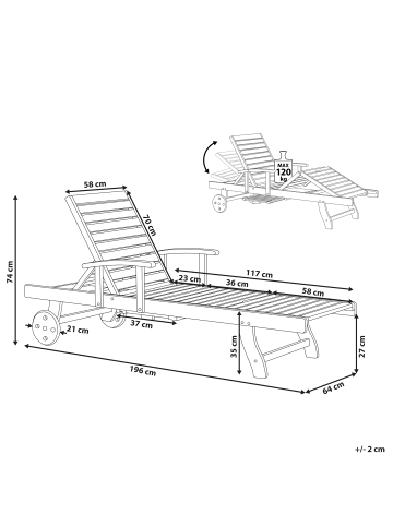 Beliani Gartenliege TOSCANA in Braun - (W) 64 x (H) 35 x (L) 196 cm