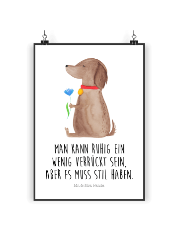 Mr. & Mrs. Panda Posterdruck Hund Blume mit Spruch in Weiß