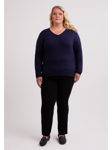 CASH-MERE.CH Seide V-Ausschnitt Pullover in Marine Blau