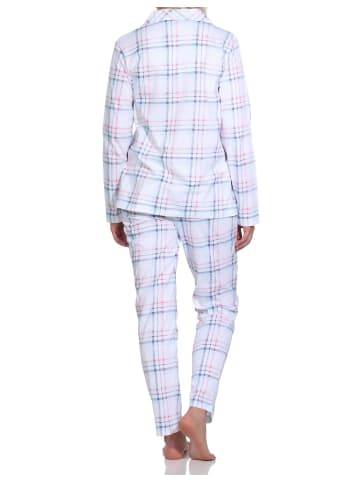 NORMANN Pyjama Single Jersey zum durchknöpfen Karo - 78581 in hellblau