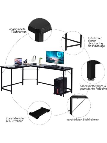 COSTWAY Computertisch L-Form 168 x 125 x 74 cm in Schwarz