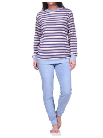 NORMANN Frottee Schlafanzug lang Pyjama Bündchen Streifen - 76533 in hellblau
