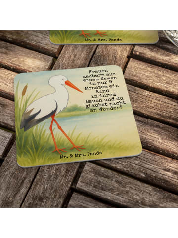 Mr. & Mrs. Panda Bierdeckel Storch Design mit Spruch in Weiß