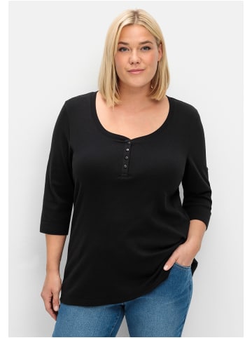 sheego Henleyshirt in schwarz