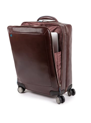 Piquadro Blue Square 4-Rollen Kabinentrolley Leder 55 cm Laptopfach in mahogany