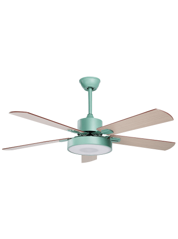 Beliani Deckenventilator mit Licht HOBBLE in Grün/Heller Holzfarbton