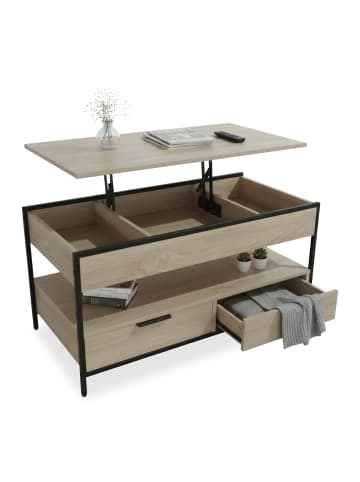 relaxdays Couchtisch in Hellbraun/ Schwarz - (B)100 x (H)48 x (T)50 cm