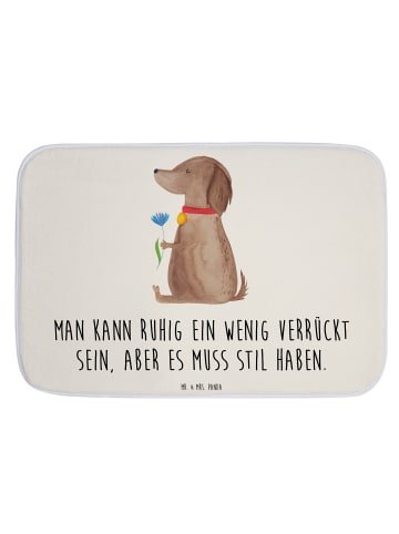 Mr. & Mrs. Panda Duschvorleger Hund Blume mit Spruch in Weiß