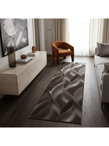 KADIMA DESIGN Teppich Kurzflor Waschbar Wellen INN Strapazierfähig OEKO-TEX in Braun