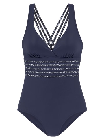 LASCANA Badeanzug Basic in Navy-Leo