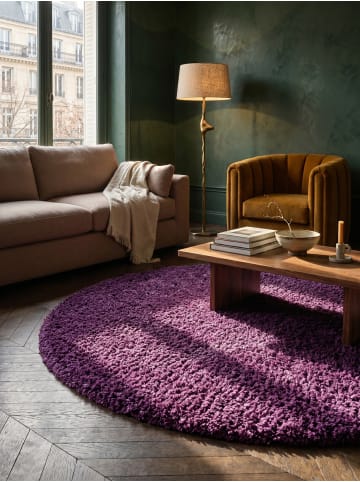 KADIMA DESIGN Teppich Hochflor Shaggy Waschbar Einfarbig RHEIN Strapazierfähig in Violett