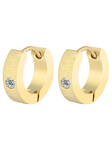 Adeliás Damen Ohrringe – Creole aus Edelstahl mit Strass Steinchen in gold