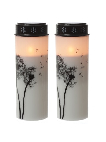 MARELIDA 2er Set LED Grabkerze Grablicht Pusteblume H: 21cm in weiß/schwarz