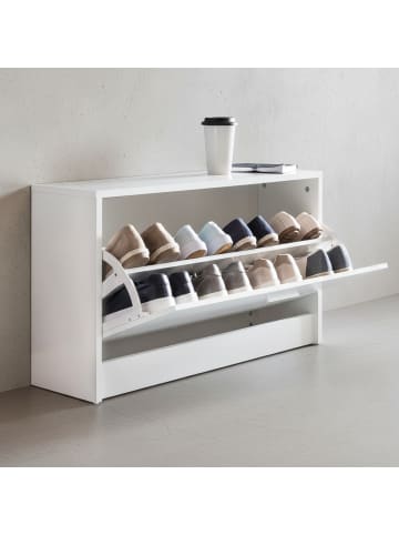 KADIMA DESIGN Schuhkipper aus Holz mit Ablage und 1 Fach, 80x47x24 cm in Weiß
