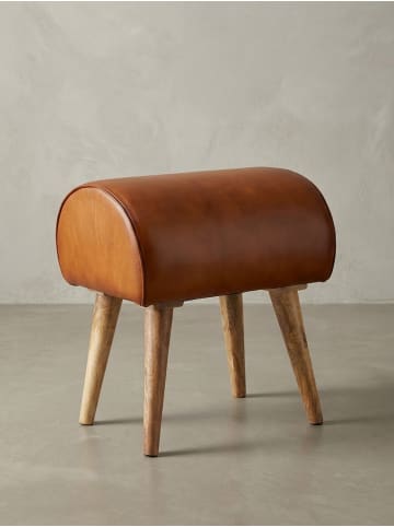 KADIMA DESIGN Sitzhocker | Echtleder/Holz, 45x53x40cm, Turnbock