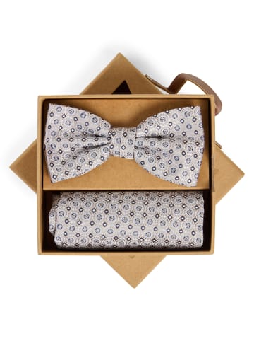 Finshley & Harding London Fliege und Einstecktuch in beige marine - 0001