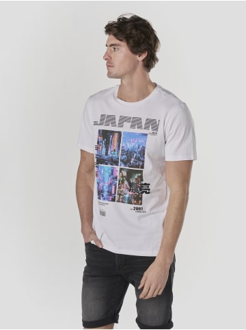 KOROSHI Crew t-shirt baumwolle druck-emb in weiß