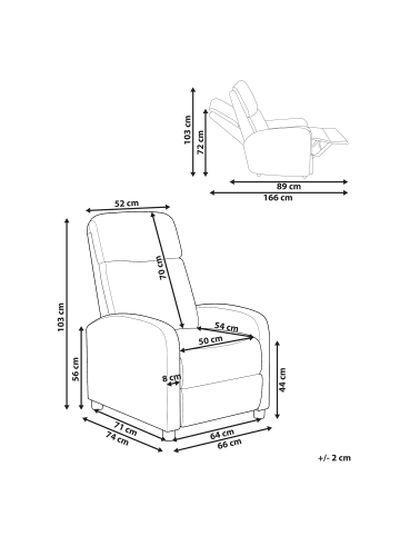 Beliani Fernsehsessel EMINENCE in Grau/Schwarz - (W) 66 x (H) 103 x (L) 74 cm