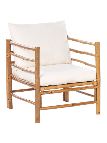 Beliani Gartenstuhl CERRETO in Weiß/Heller Holzfarbton - (W) 63 x (H) 80 x (L) 68 cm