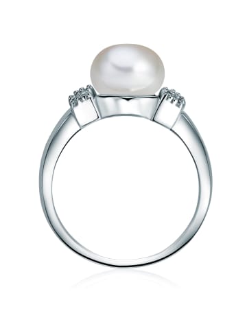 Valero Pearls Perlen-Ring aus Sterling Silber mit Zirkonia und Süßwasser-Zuchtperle in silber