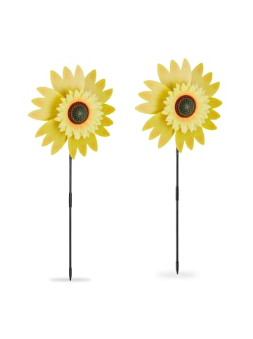 relaxdays 2 x Windrad "Sonnenblume" in Gelb - (B)29 x (H)76 x (T)8 cm
