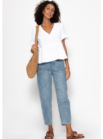SASSYCLASSY Musselin Shirt mit Volants in Weiß
