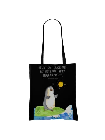 Mr. & Mrs. Panda Tasche Pinguin Surfer mit Spruch in Schwarz