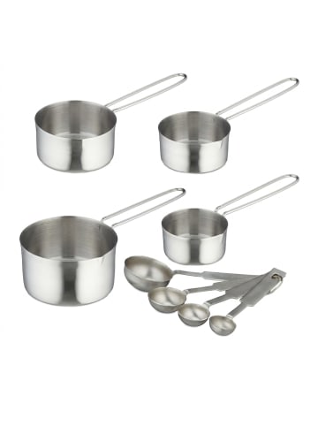 relaxdays 8-tlg. Messbecher und Messlöffel Set in Silber
