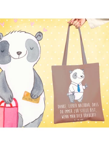 Mr. & Mrs. Panda Tote Bag Danke Nachbar mit Spruch in Braun Pastell