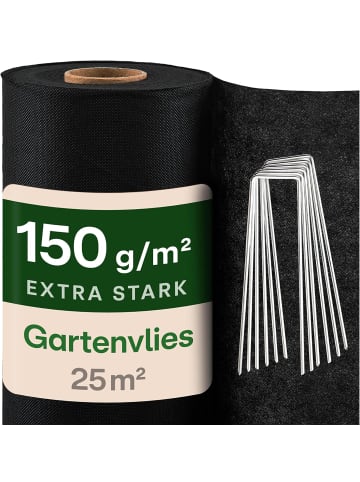 Praknu Unkrautvlies 150g/m² 25m² Extra Stark - 12 Erdanker UV-Stabil Reißfest