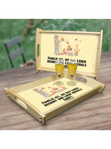 Mr. & Mrs. Panda Holz Tablett Waldtiere Picknick mit Spruch in Gelb Pastell