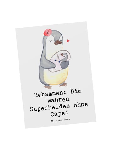 Mr. & Mrs. Panda Postkarte Hebamme Superheld mit Spruch in Weiß