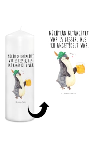 Mr. & Mrs. Panda Laternenkerze Pinguin Bier mit Spruch in Weiß