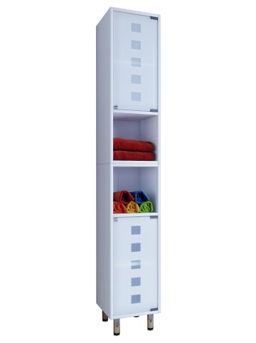 VCM  Holz Badmöbel Hochschrank Schrank Darola Glastür in Weiß
