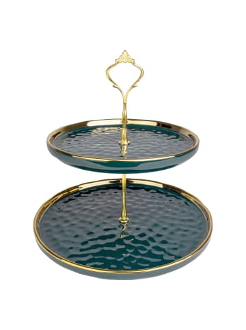 Intirilife Etagere Tortenständer Gebäckständer in 25.5 cm x 25.5 cm -grün/gold