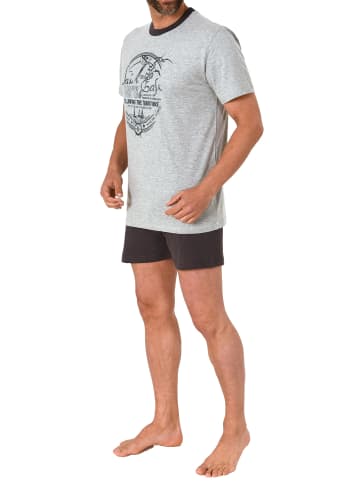 NORMANN Shorty Pyjama kurzarm maritimimen print - 64963 in Grau