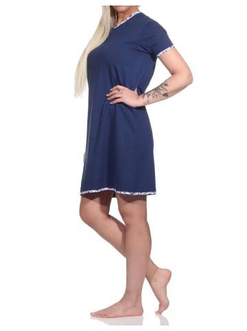 NORMANN Floral Nachthemd Vschnitt kurzes Bigshirt - 74548 in marine
