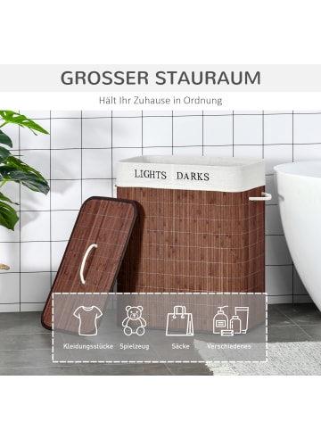 HOMCOM Wäschekorb-52L x 32B x 63H cm-Braun+Weiß