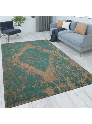 KADIMA DESIGN Teppich Kurzflor Vintage Wohnzimmer schmutzabweisend in Türkis